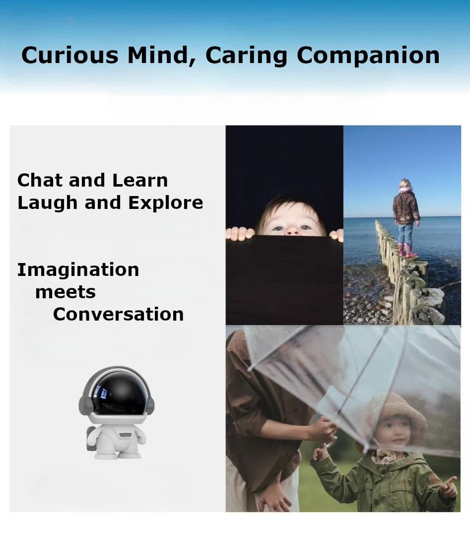 Child playing with a cute emo robot