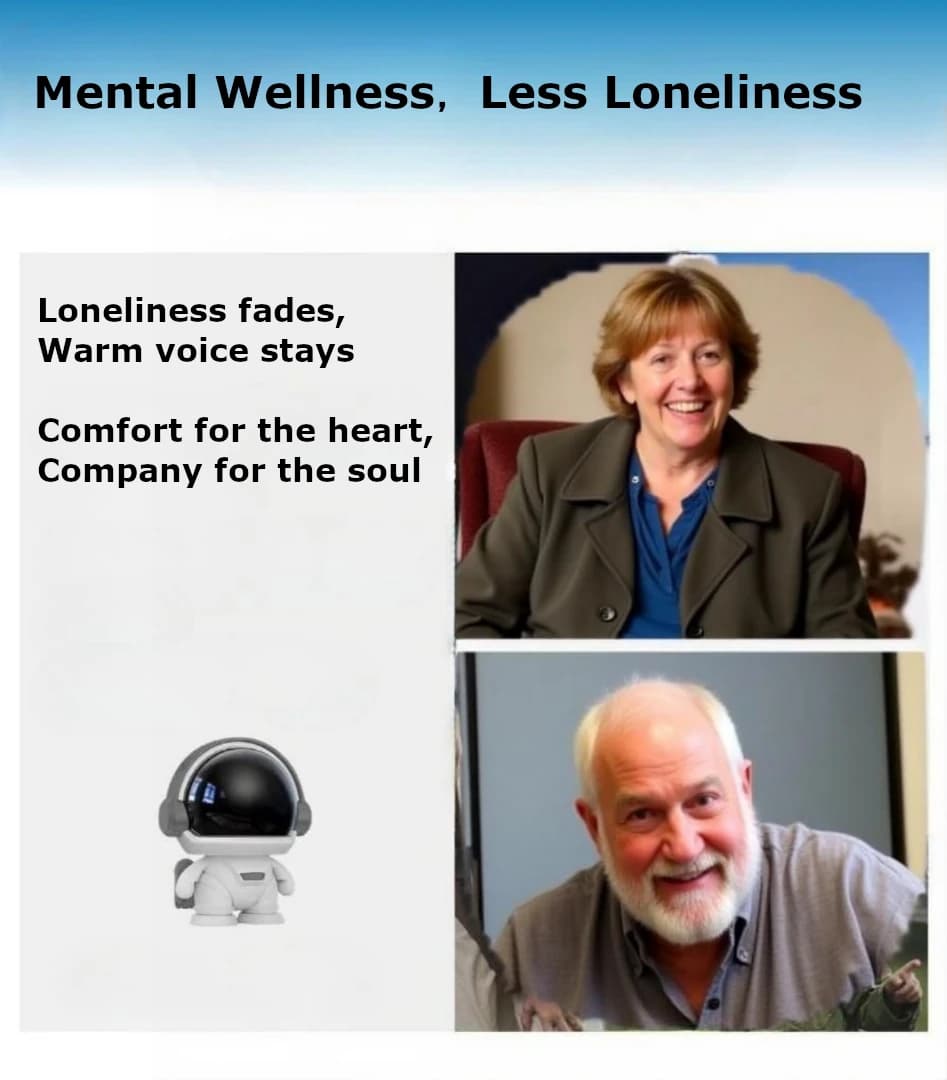 Elderly woman talking with an emo robot companion